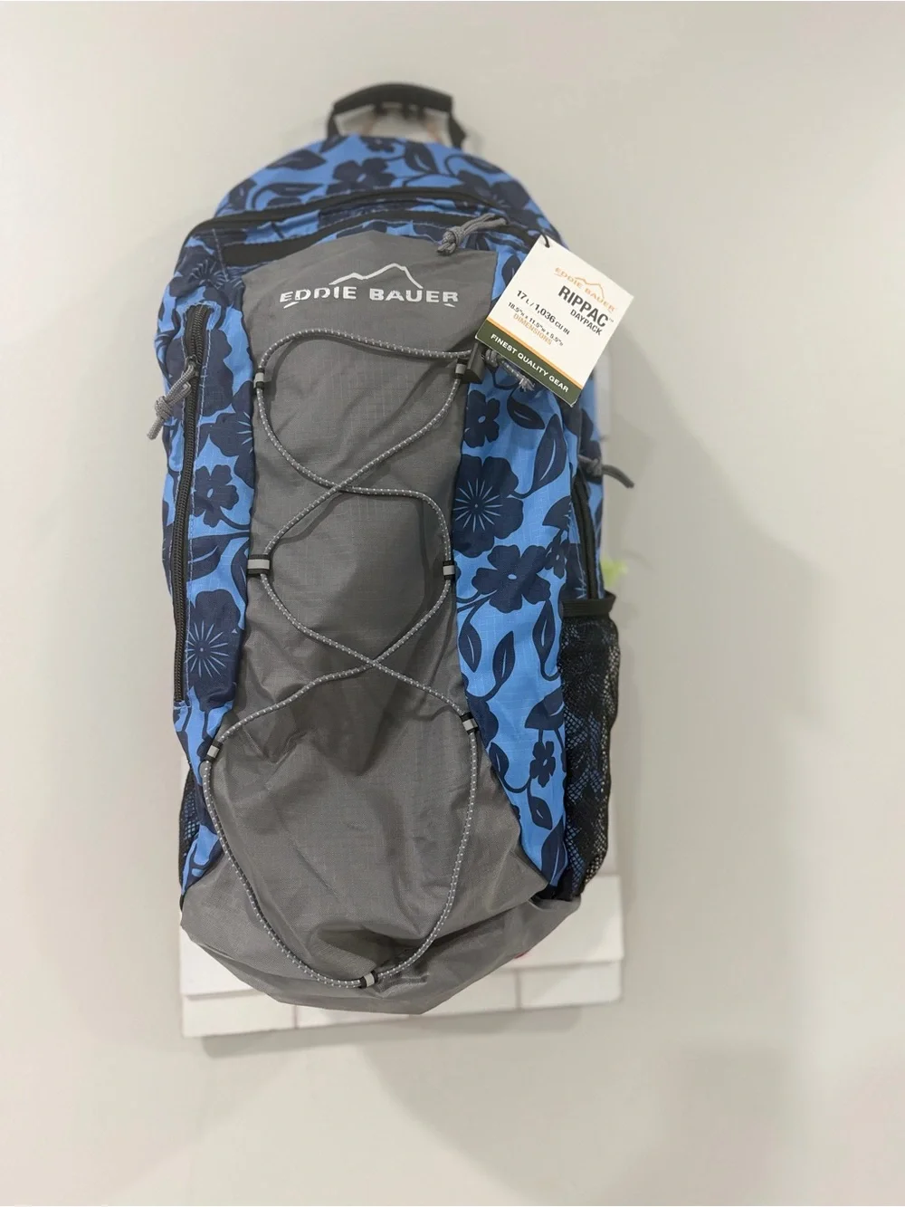 Eddie Bauer Blue Floral Daypack with Gray Accents